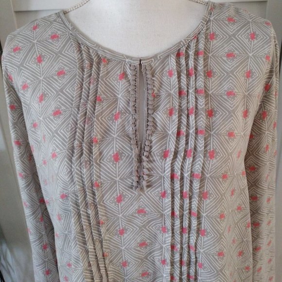 Sigrid Olsen Gray & Pink keyhole pleat long sleeve lightweight tunic blouse Sz M - Picture 2 of 8